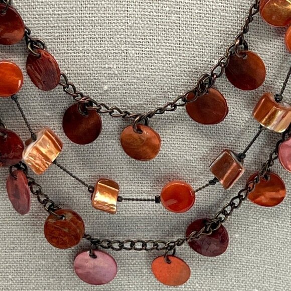 Vintage Style Multi-Layered Orange Shell & Bead Necklace - Picture 2 of 7